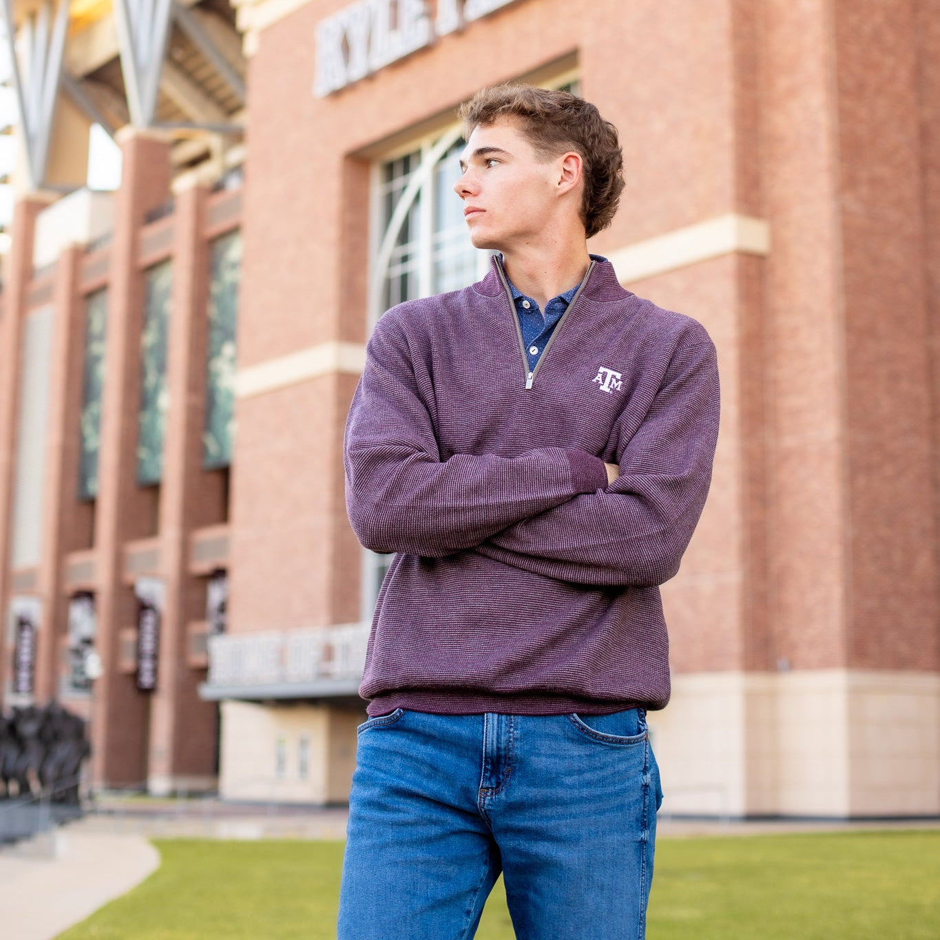 Texas A&M Peter Millar West Quarter Zip Maroon Sweater