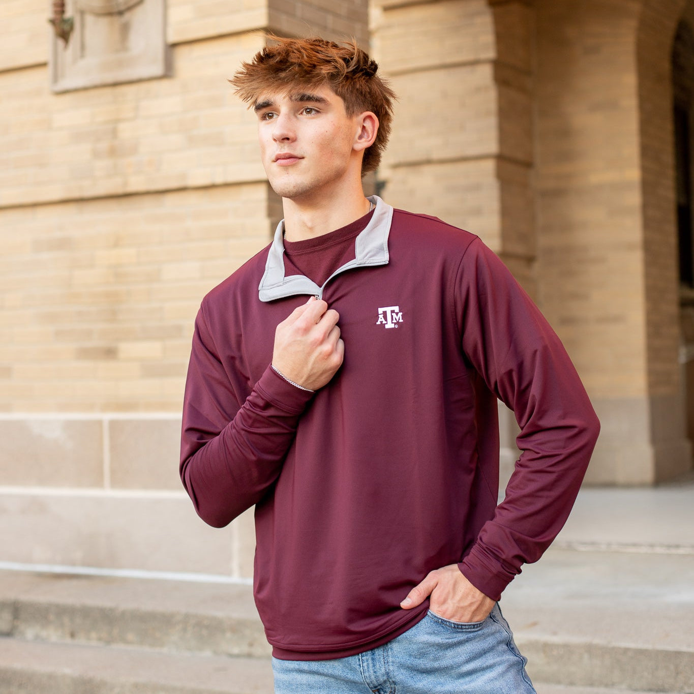 Texas A&M Peter Millar Perth Solid Maroon Quarter Zip