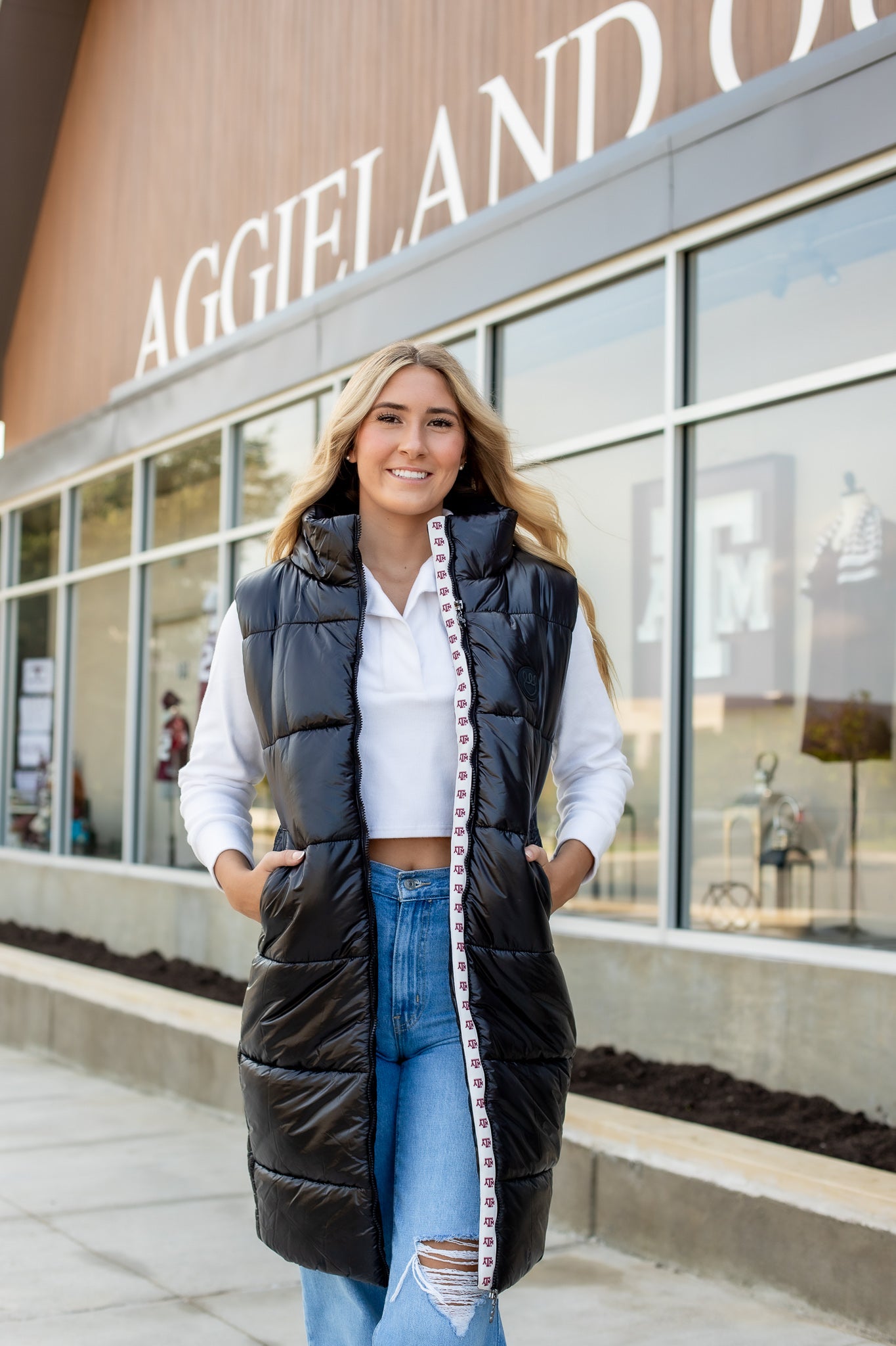 Texas A&M KADYLUXE Black Puffer Long Vest
