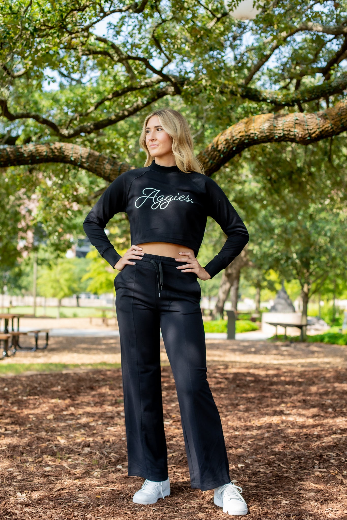 Aggies KADYLUXE Raglan Long Sleeve Crop and Wide Leg Sweatpants Set