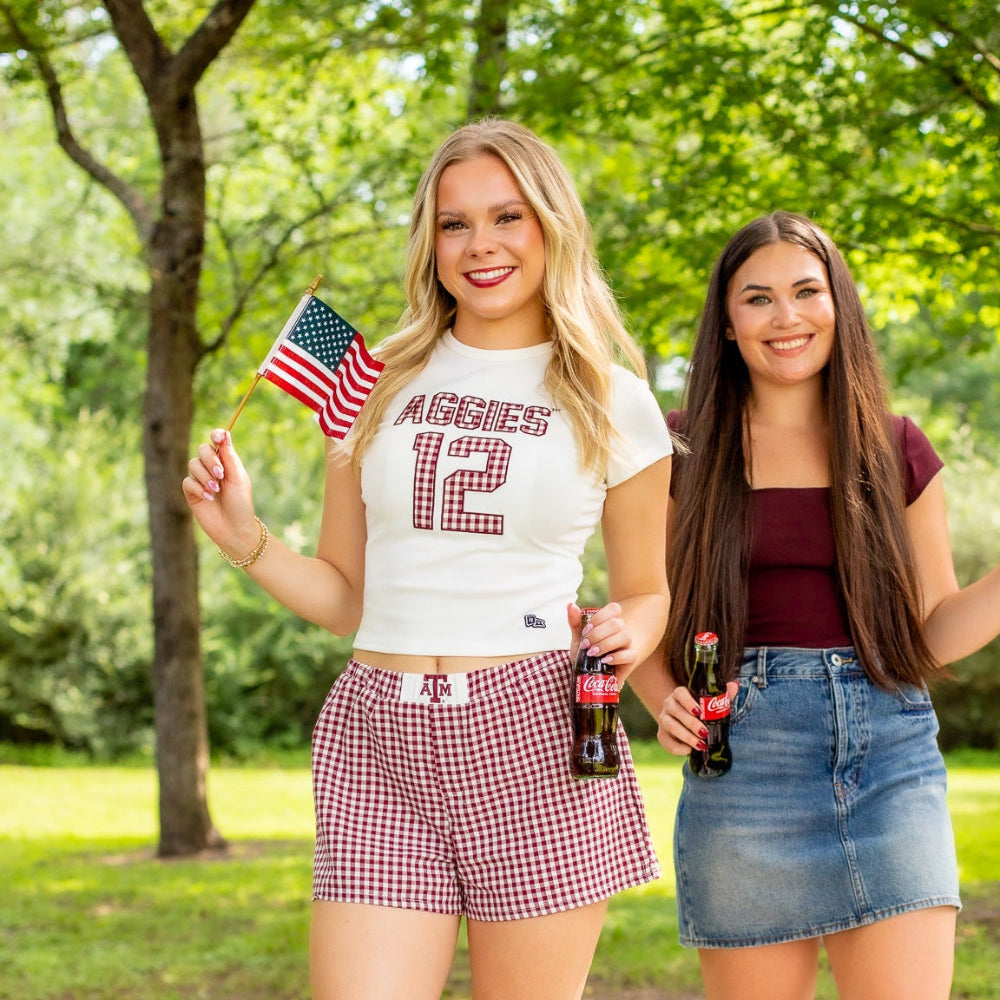 Texas A&M Hype & Vice Gingham Baby Tee - Maroon