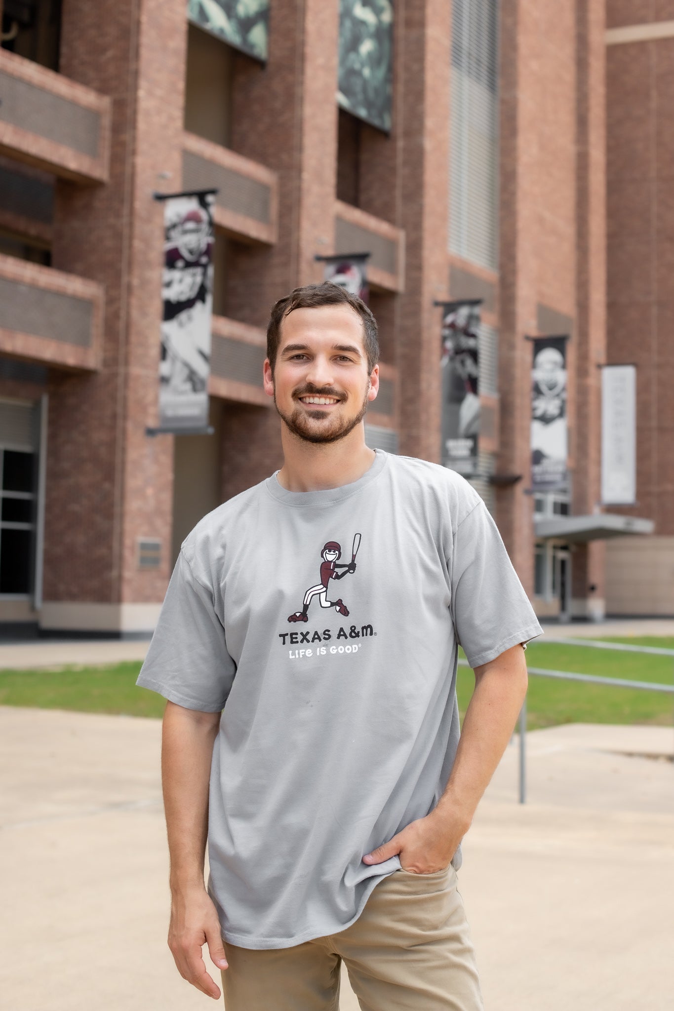 Texas A&M Life Is Good Jake Baseball Gray T-Shirt