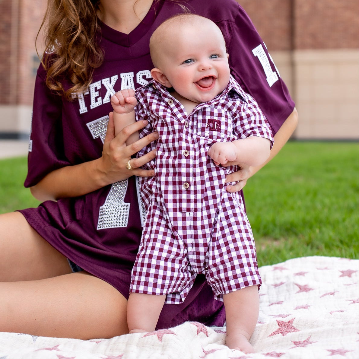 Texas A&M Collegiate Outfitters Boys Plaid Romper - Maroon