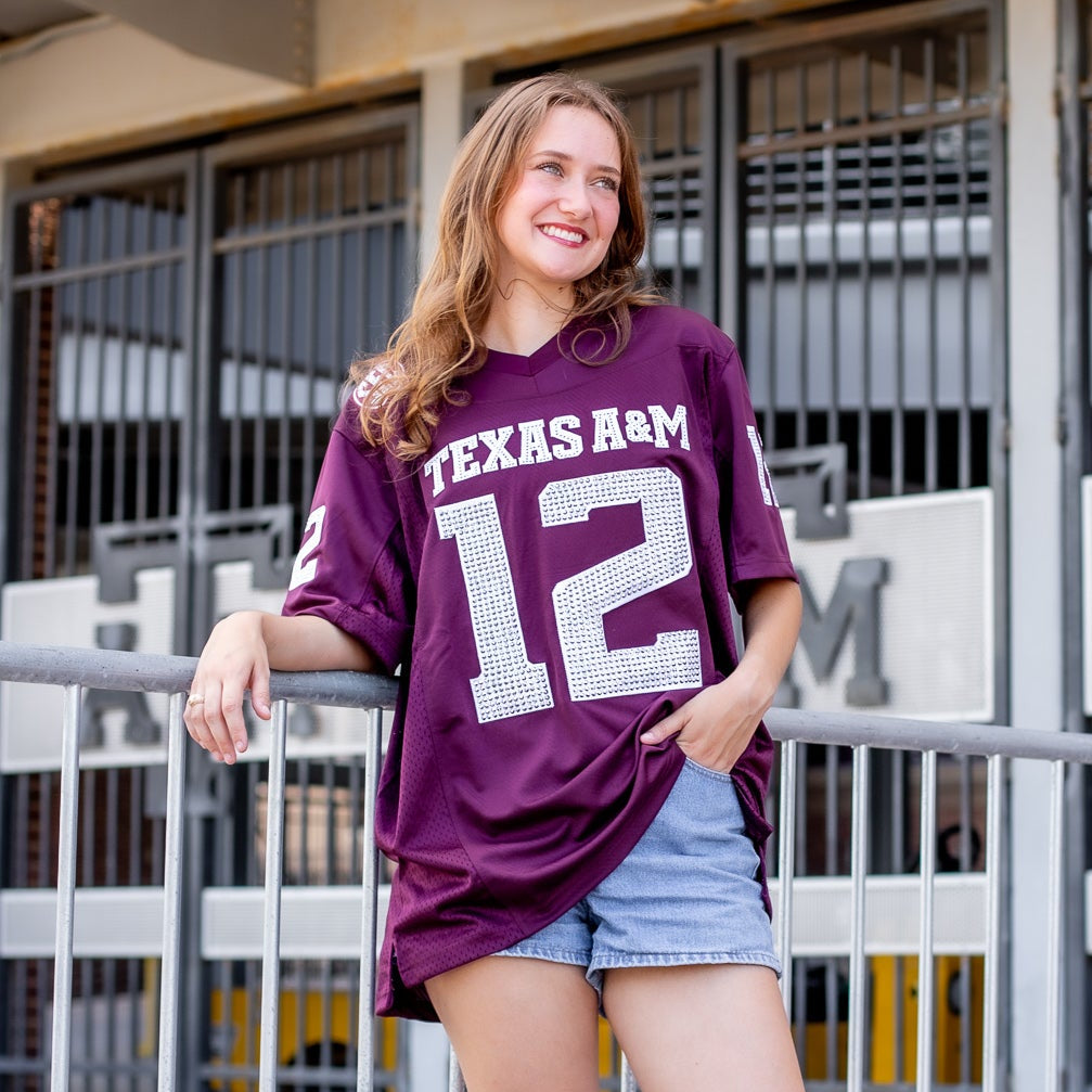 Texas A&M Collegiate Outfitters Rhinestone Football Jersey - Maroon