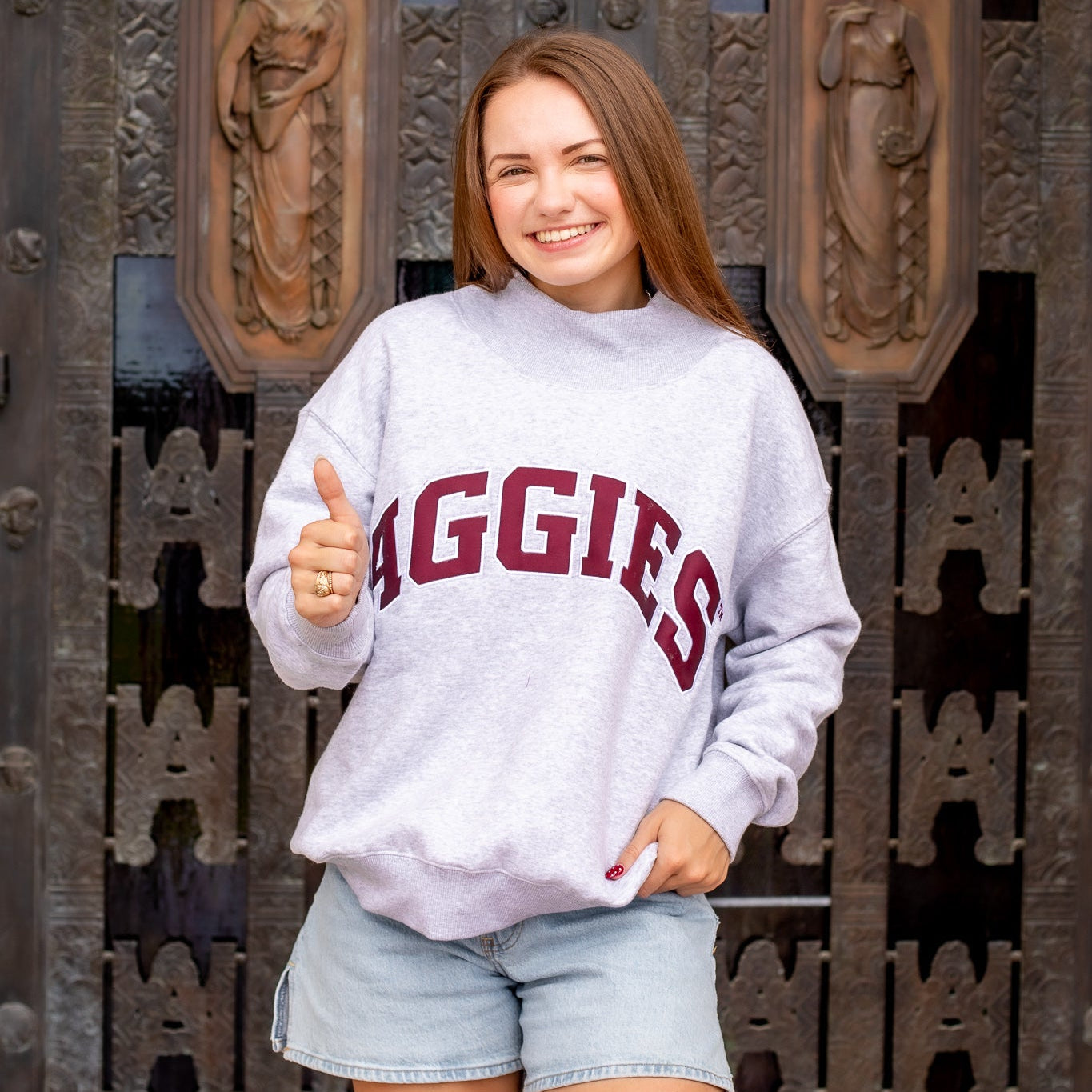 Aggies Collegiate Outfitters Gray Mock Neck Sweatshirt