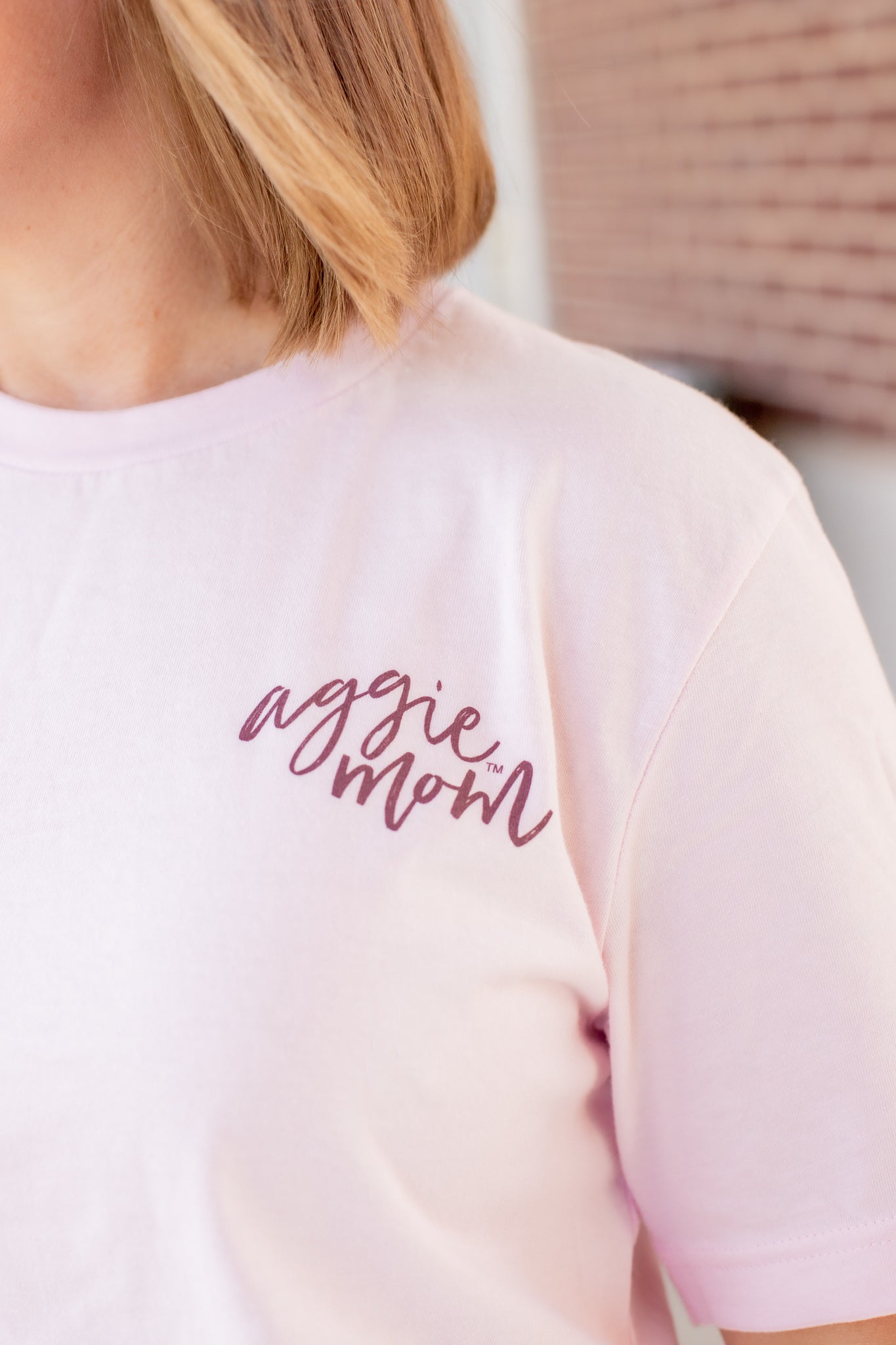 Texas A&M Pink Cursive Aggie Mom T-Shirt