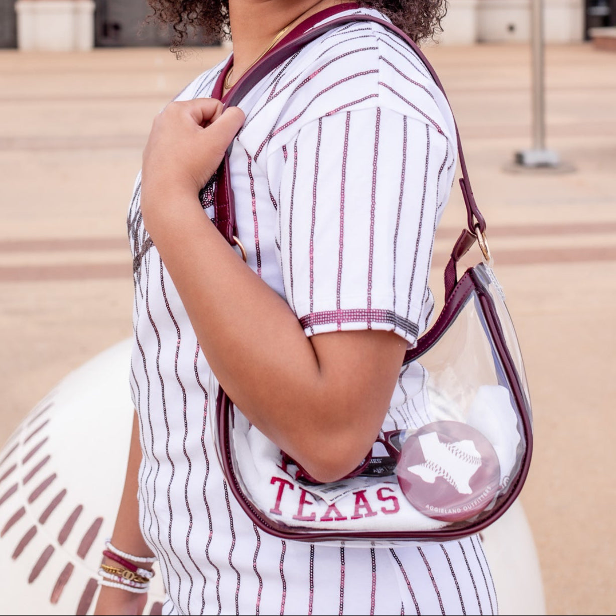 Collegiate Outfitters Clear Maroon Cresent Bag