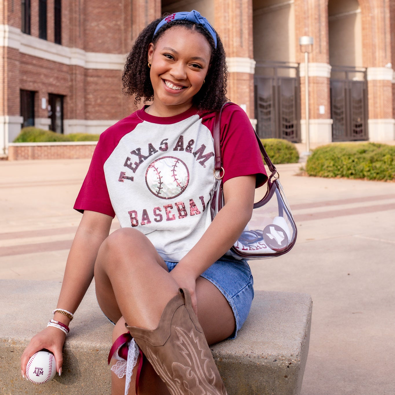 Texas A&M Stewart Simmons Baseball Sequin Raglan Top