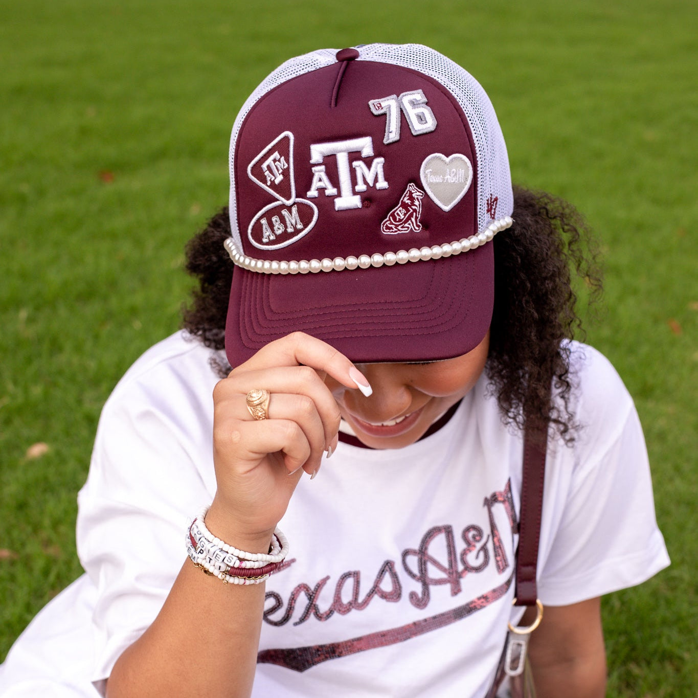 Texas A&M '47 Brand 5 Panel Embroidered Patches Mesh Cap - Maroon