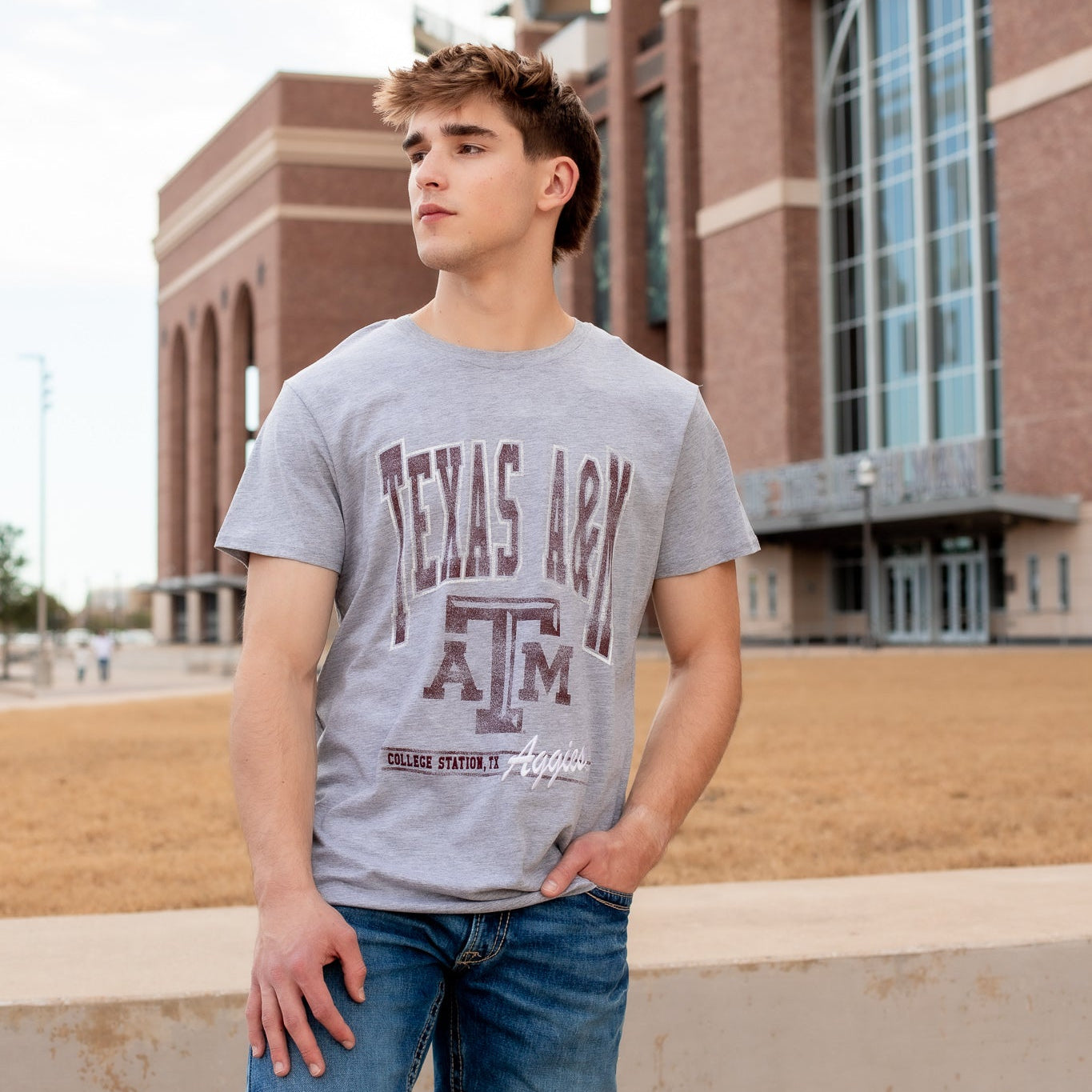 Texas A&M Champion Stadium Printed and Embroidery Tee