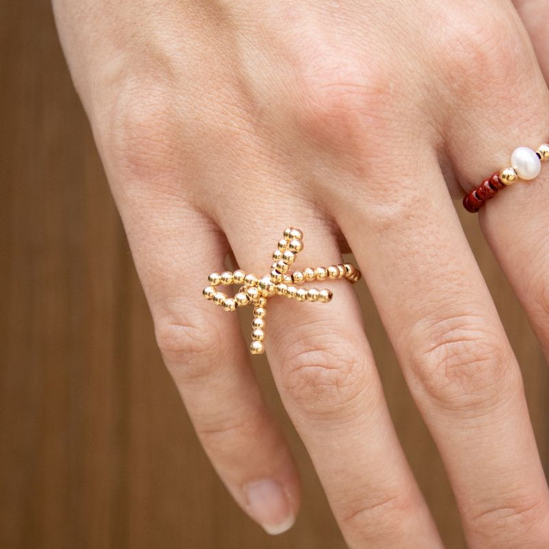 Beaded Blondes Gold Bow Ring