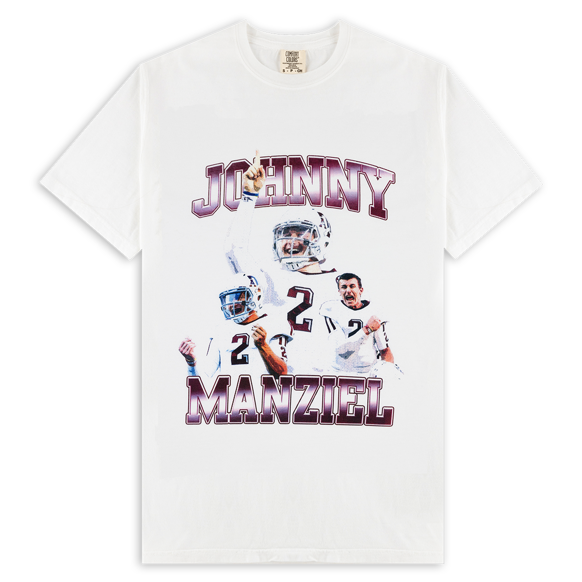 White t-shirt with Johnny Manziel on the front