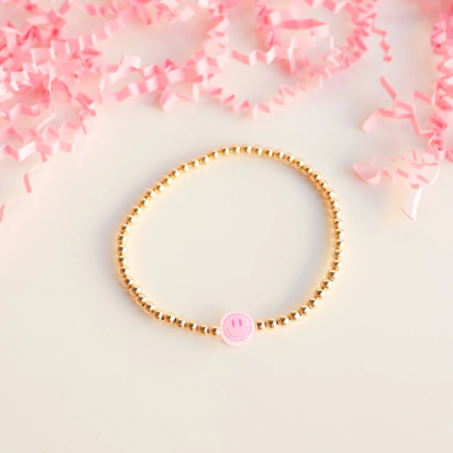 Gold Beaded Bracelet with Smiley Face