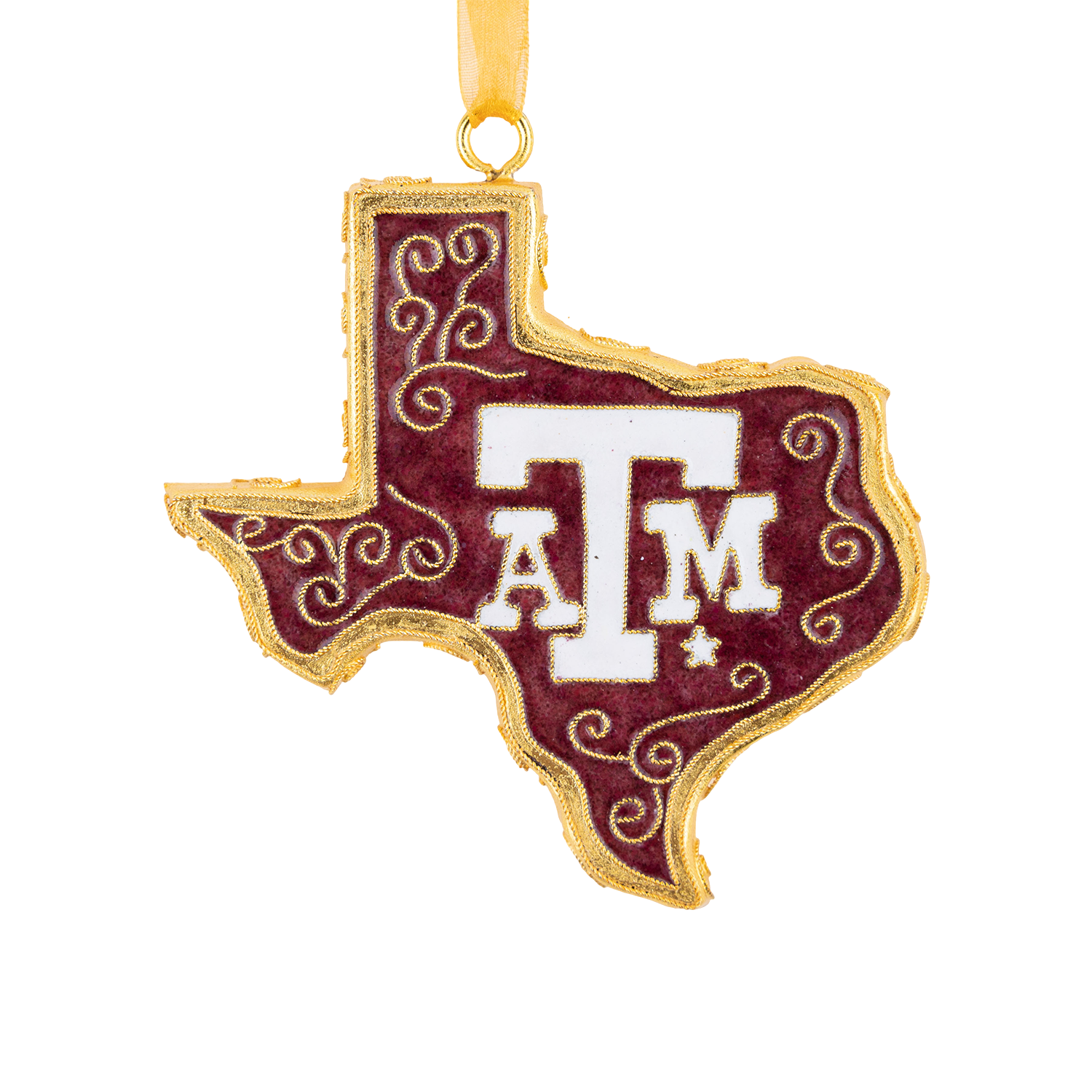 Texas A&M Aggies Kitty Keller Maroon And Gold Texas Shaped Ornament