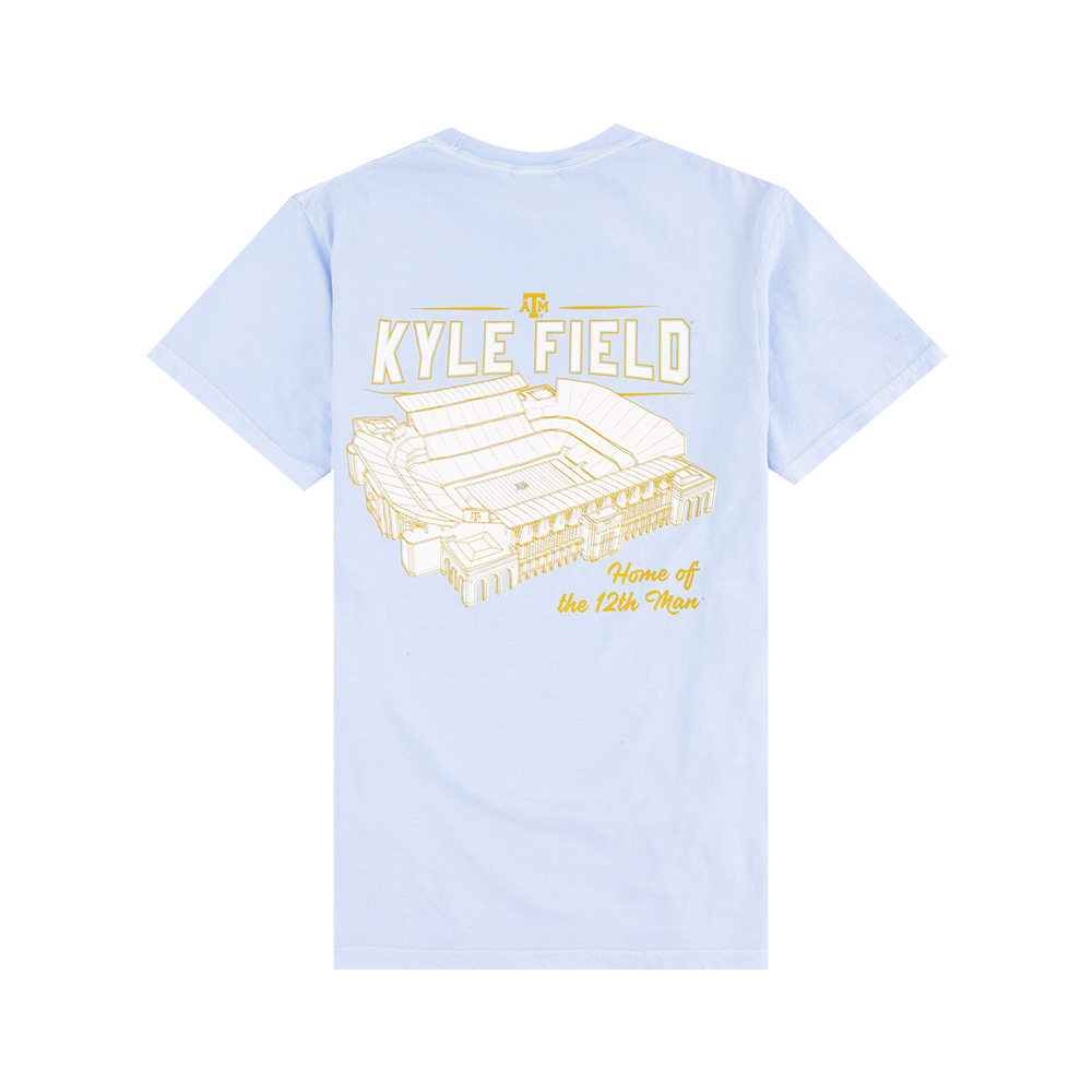 Light blue t-shirt with 'Kyle Field' stadium graphic and text 