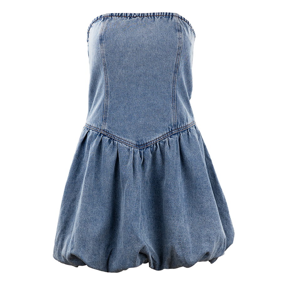 Denim blue dress with a puff bottom