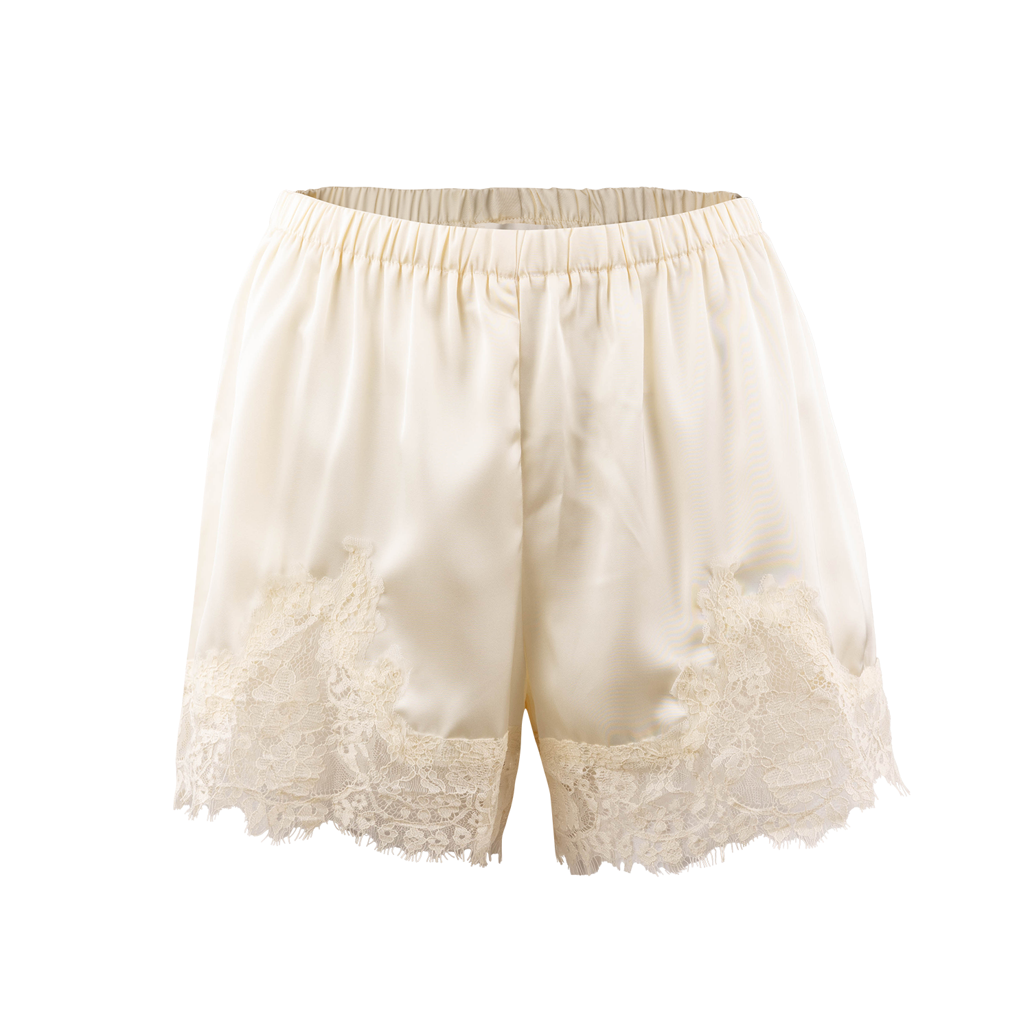 Creamy white women's shorts with lace bottom around legs