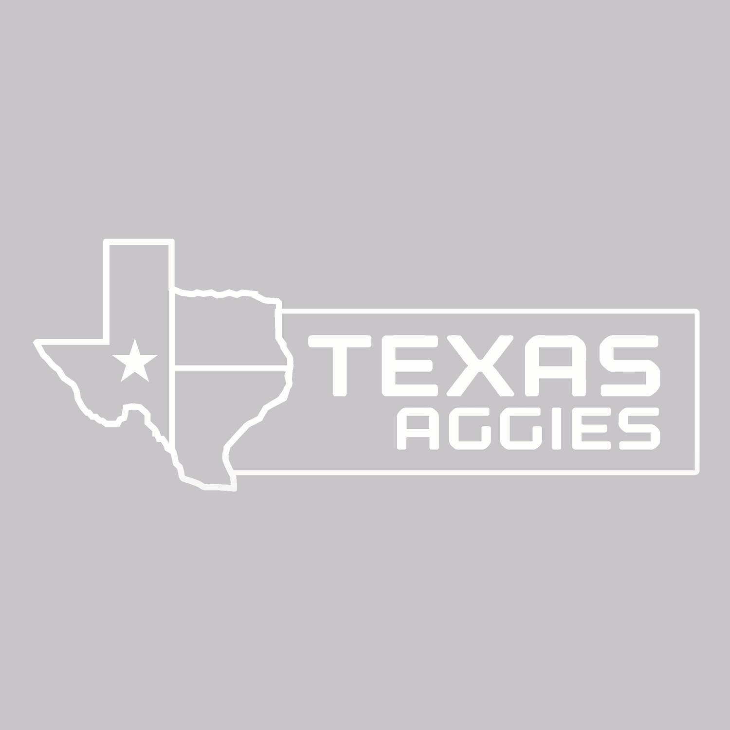 Lonestar state decal with "Texas Aggies" in white