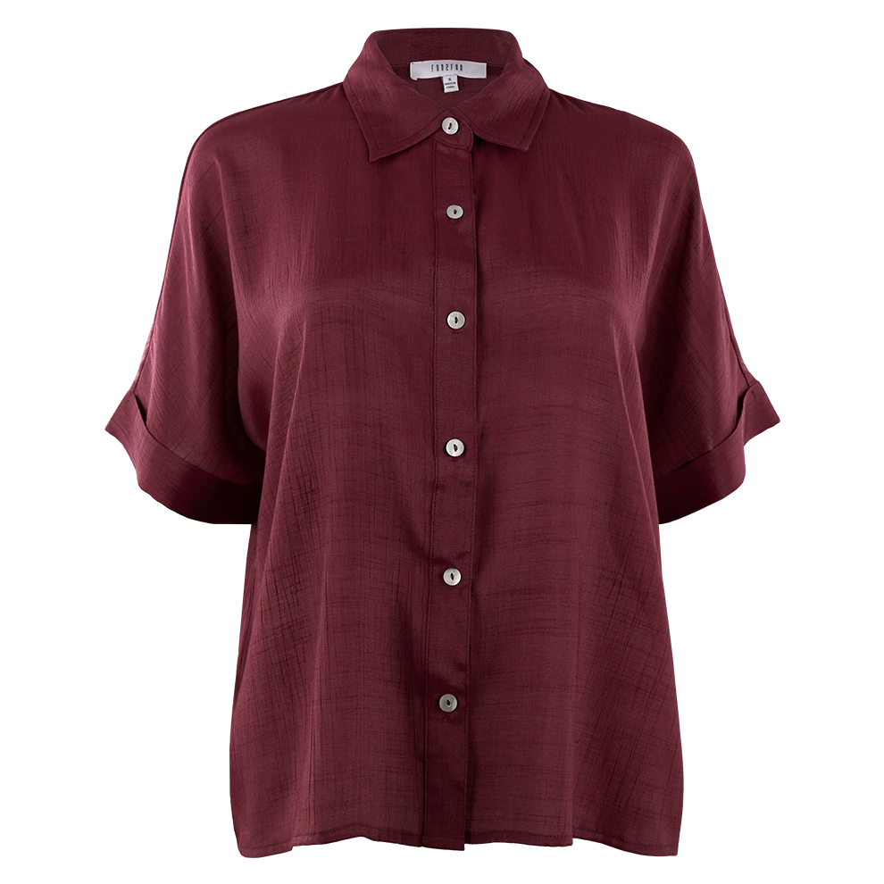 Maroon boxy collared button down