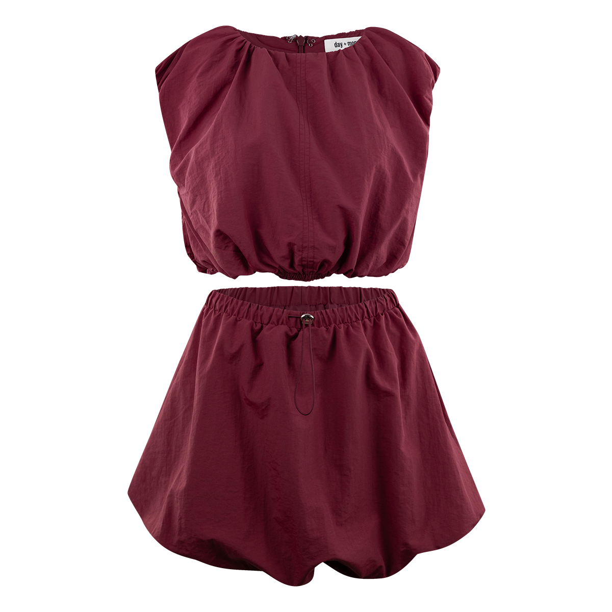 day + moon Maroon Bubble Top paired with a Maroon Skirt as a set
