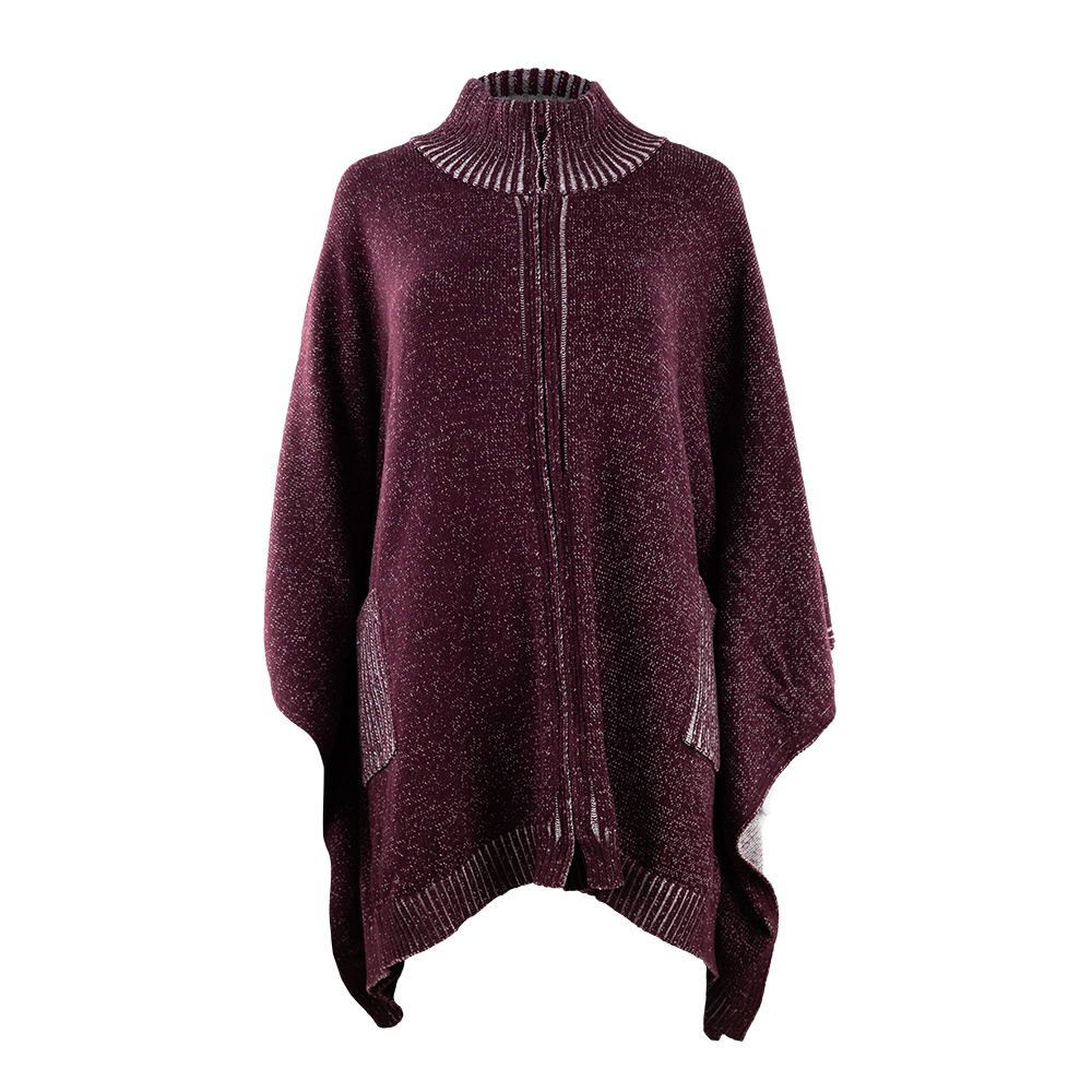 Maroon full zip poncho with high neck