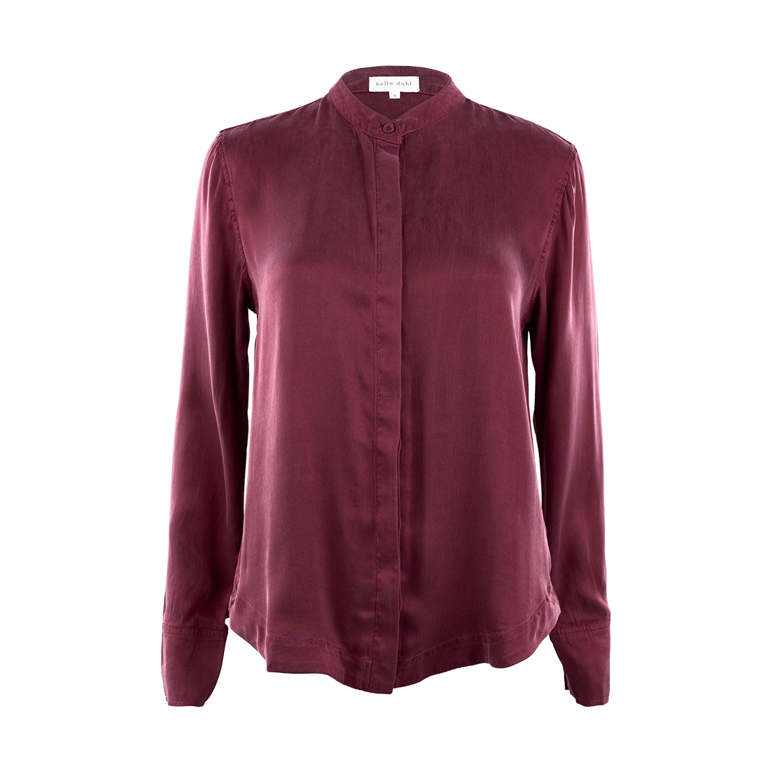 Maroon long sleeve collared button down.