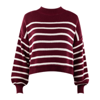 Maroon Mock Neck Striped Sweater