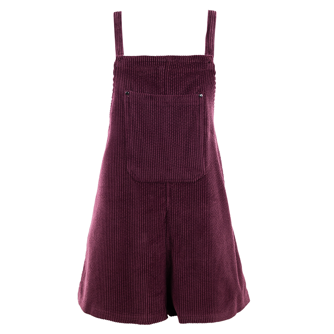 Maroon overalls with a large pocket in the front.