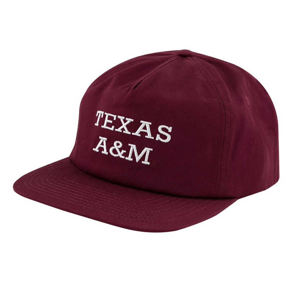 Maroon Structured Hat with white "TEXAS A&M" text