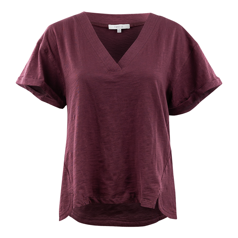 Maroon V-Neck Blouse with Rolled Up Sleeves