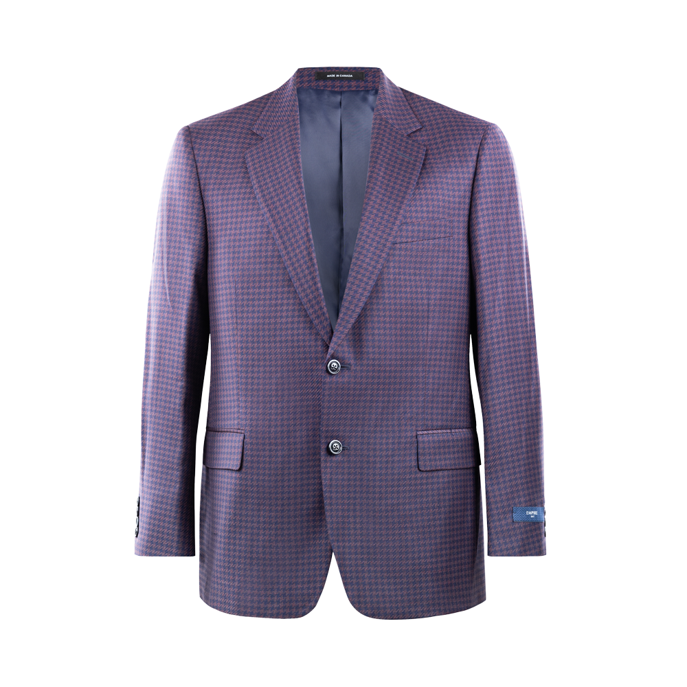 Navy and maroon houndstooth blazer with two buttons