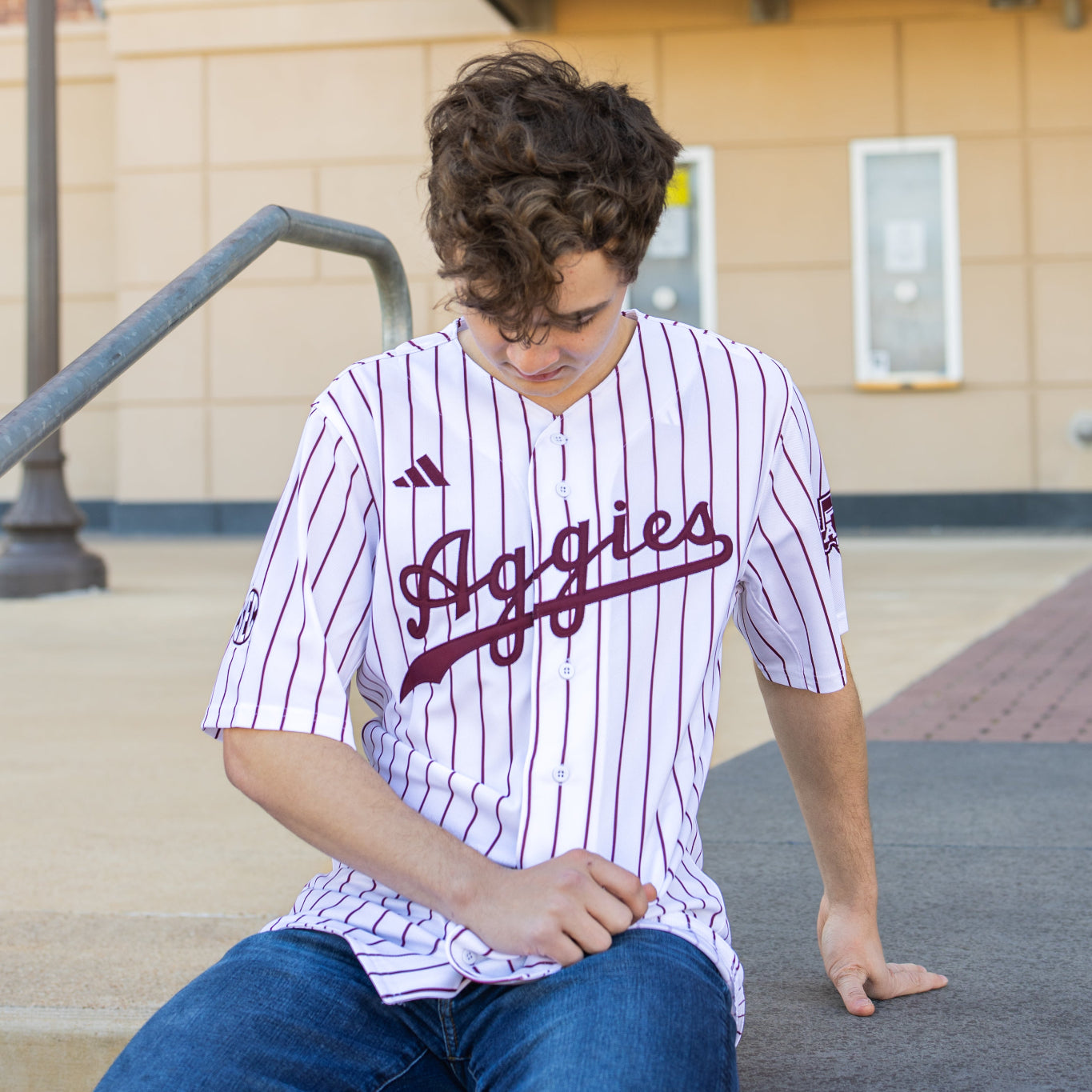 Texas A&M Aggies Adidas White Pinstripe Baseball Jersey