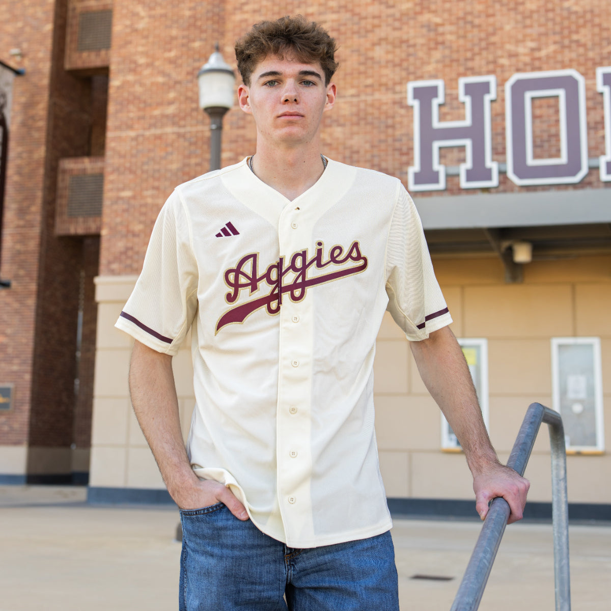 Script Aggies Adidas Gold Standard Baseball Jersey
