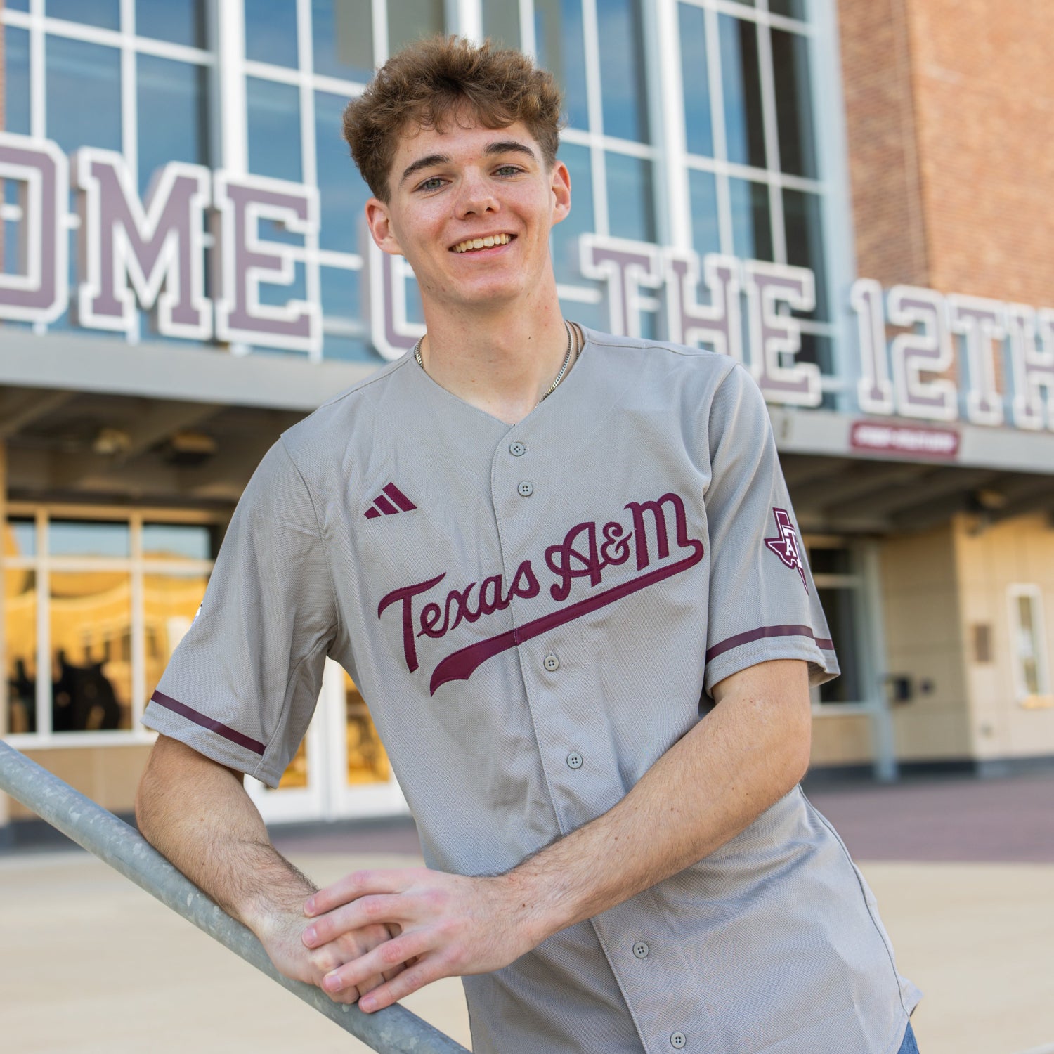 Texas A&M Adidas Gray Baseball Jersey
