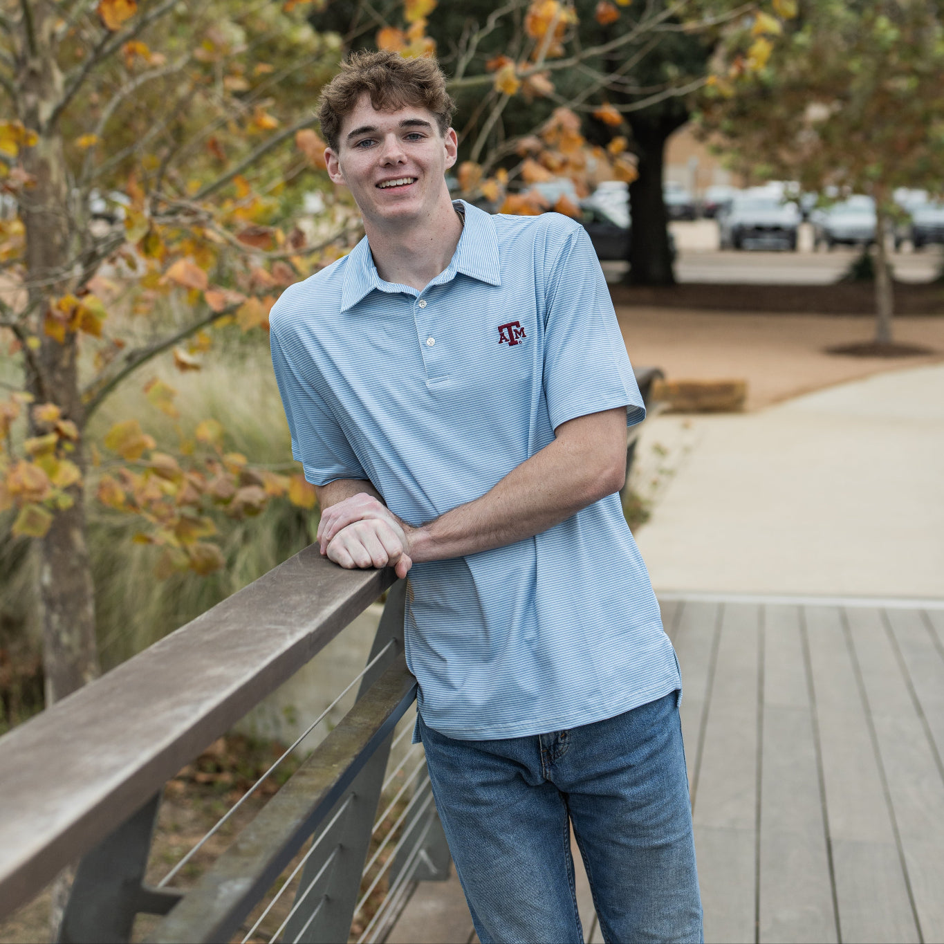 Texas A&M Collegiate Outfitters Blue Micro Stripe Polo