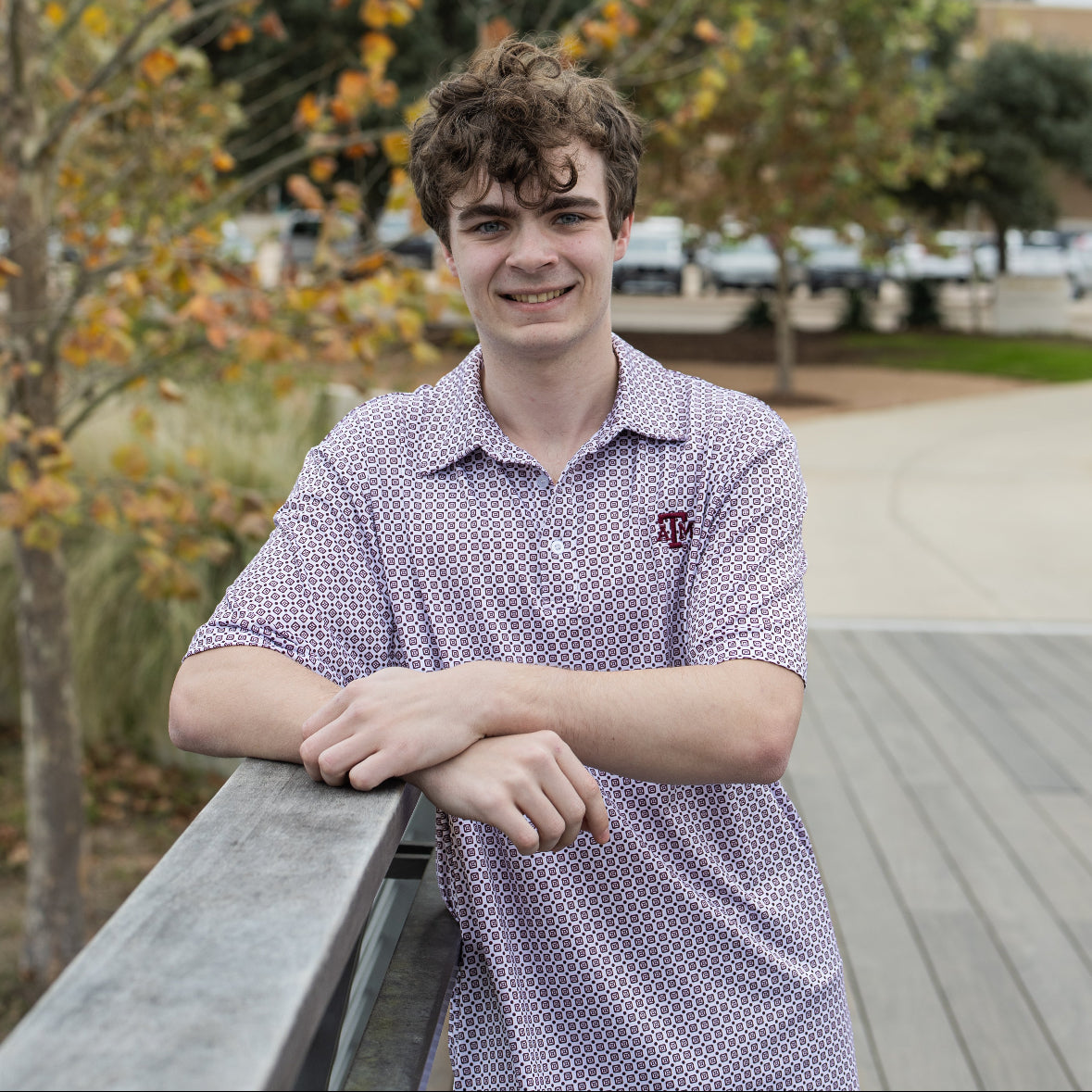 Texas A&M Collegiate Outfitters Geo Block Print Polo
