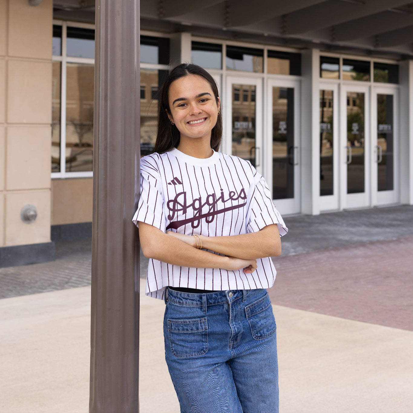 Script Aggies Adidas Pinstripe Cropped Jersey