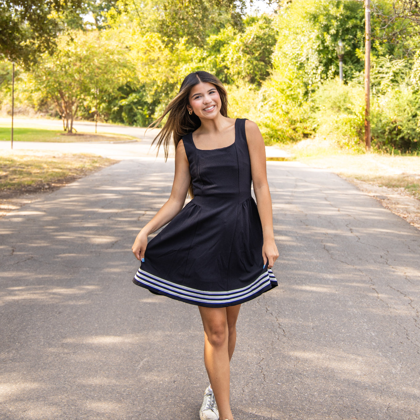 Square Neck Black Knit Dress with White Lining