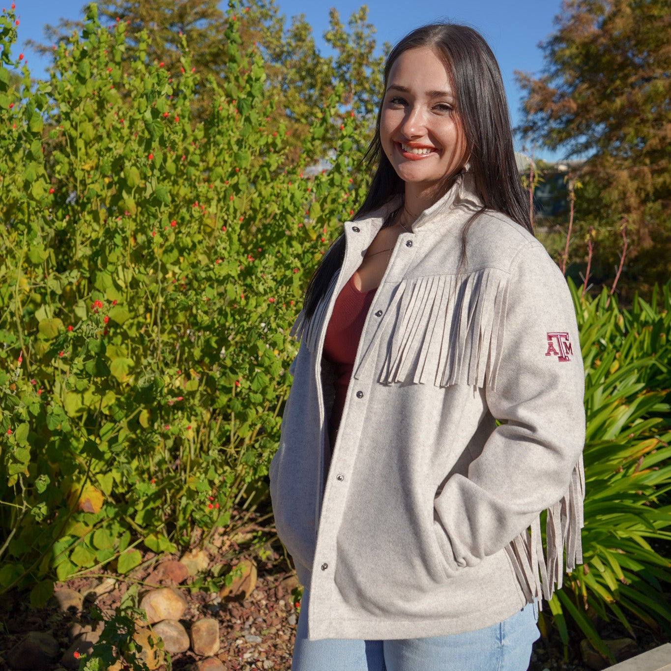 Texas A&M Flag & Anthem Arley Fringed Solid Jacket