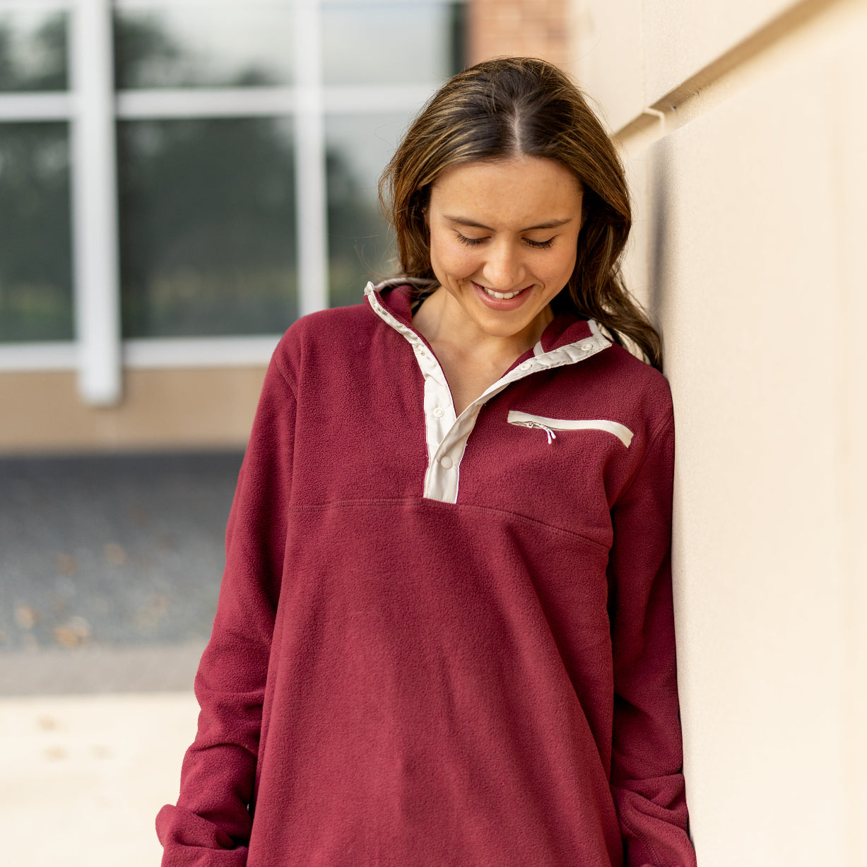 Collegiate Outfitters Fleece Button Up Quarter Zip - Maroon