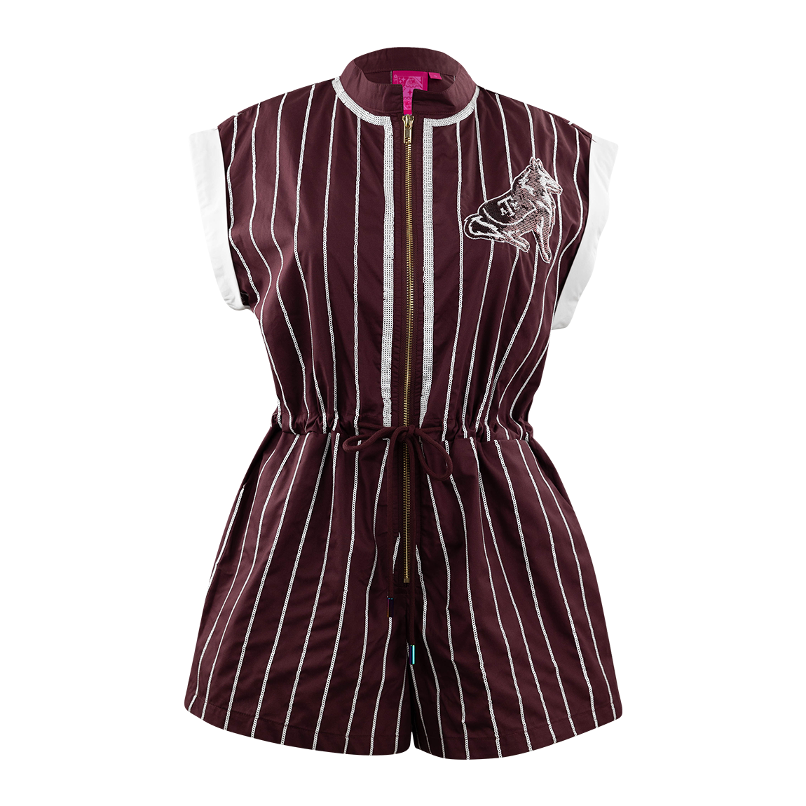 Queen of Sparkles Reveille Maroon Embellished Romper with Draw String Waist