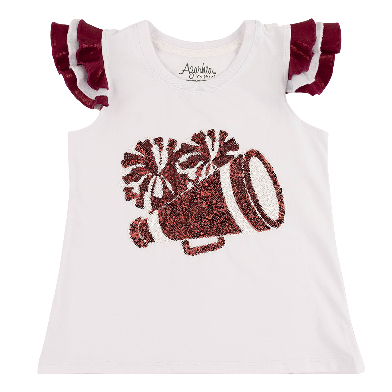 White Ruffle Sleeve Top with Maroon Designs