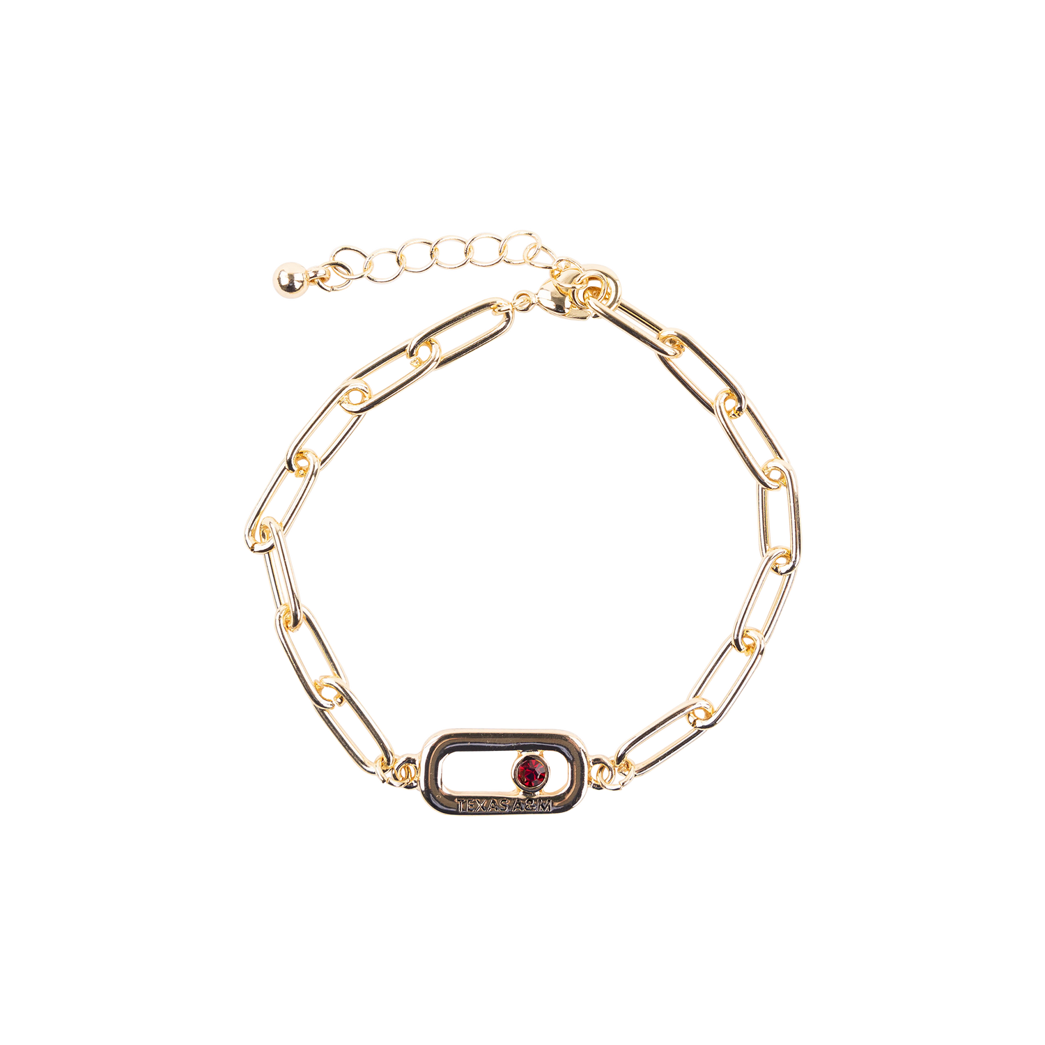 Gold bracelet with a maroon gemstone 