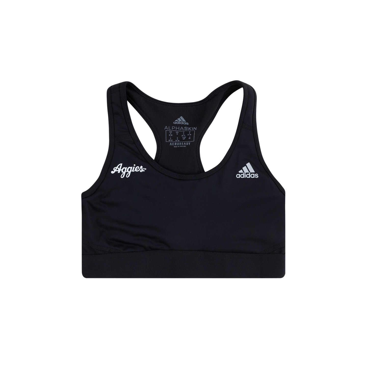 Black sports bra with 'Adidas' branding 