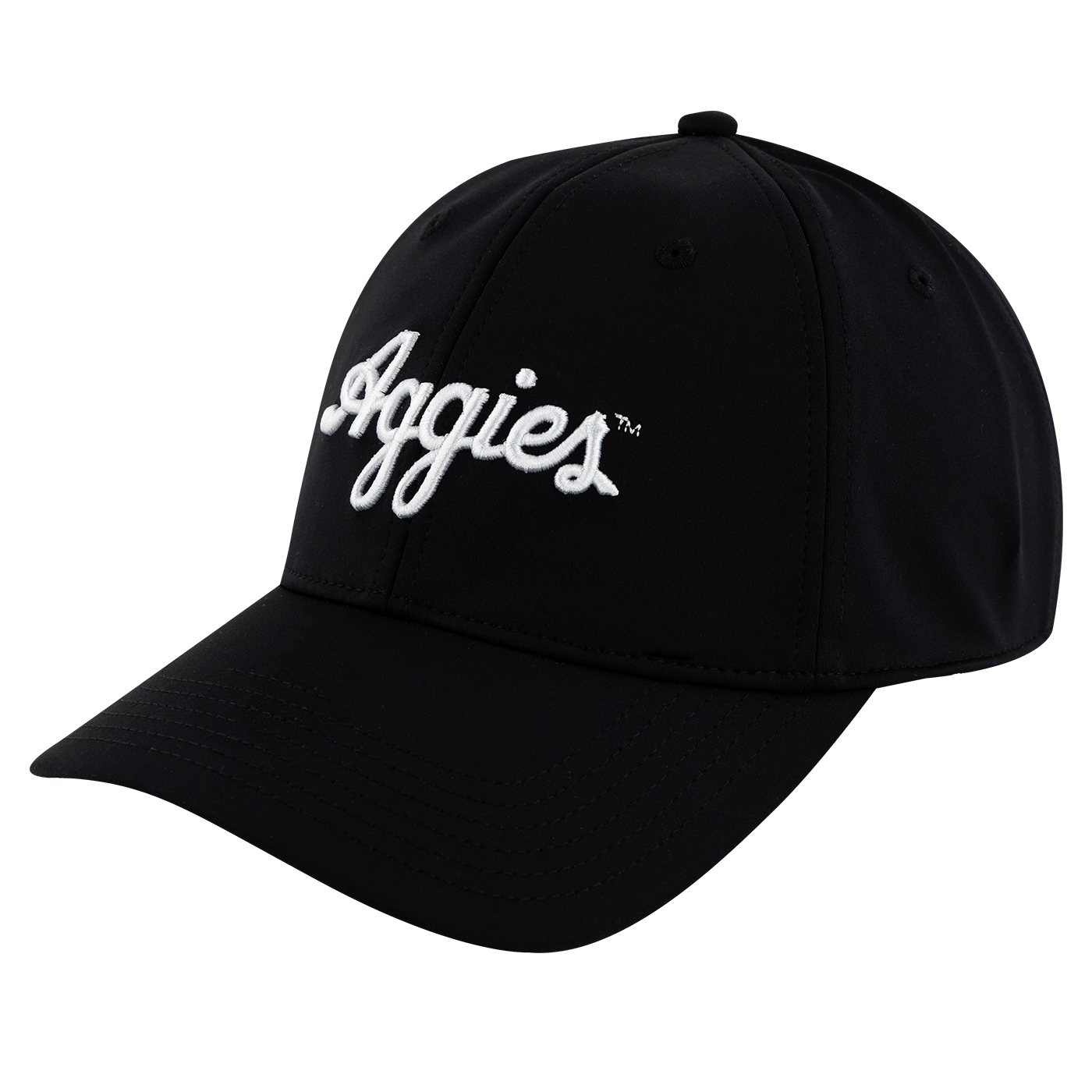 Black hat with white script aggies text