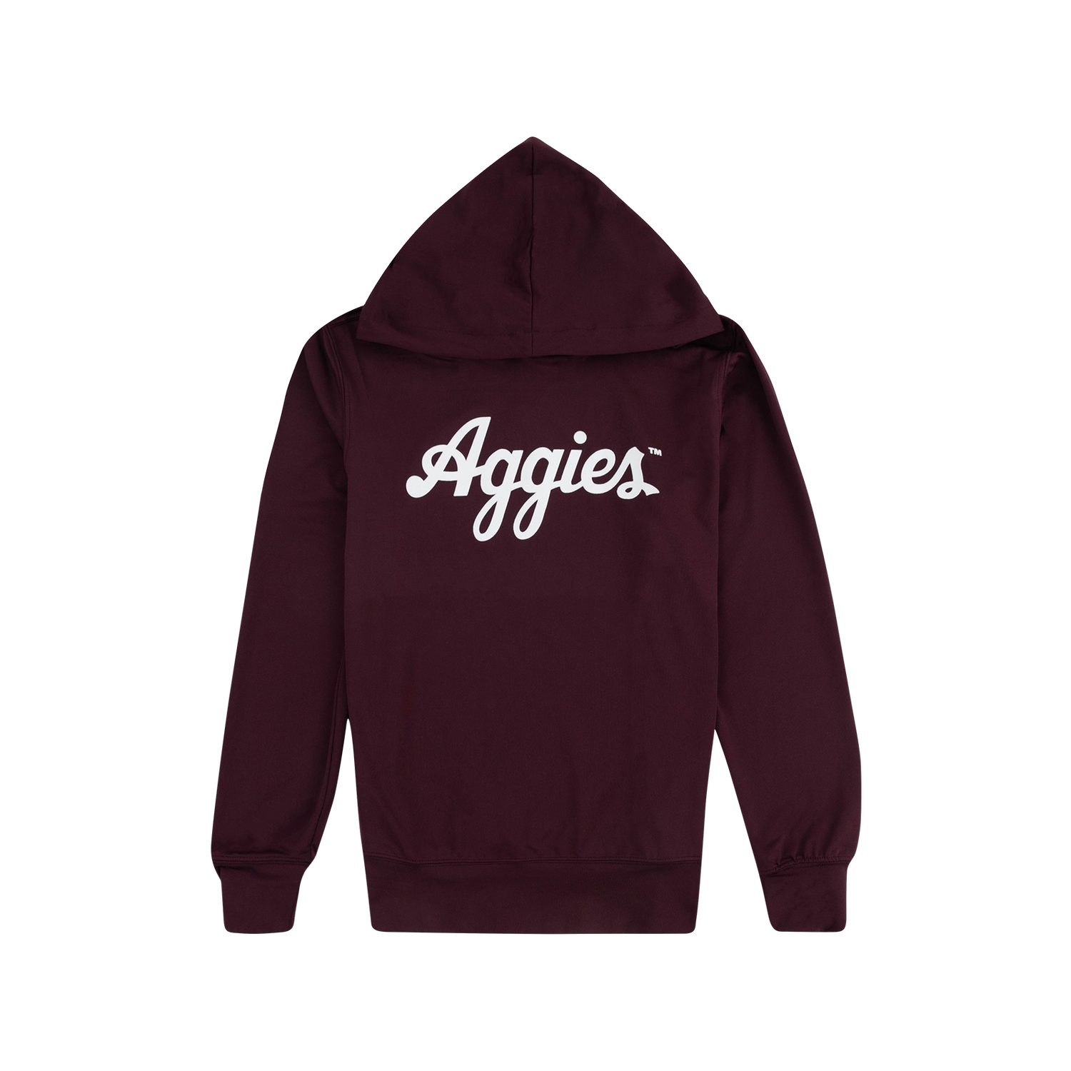 Maroon hoodie with 'Aggies' text on the back 