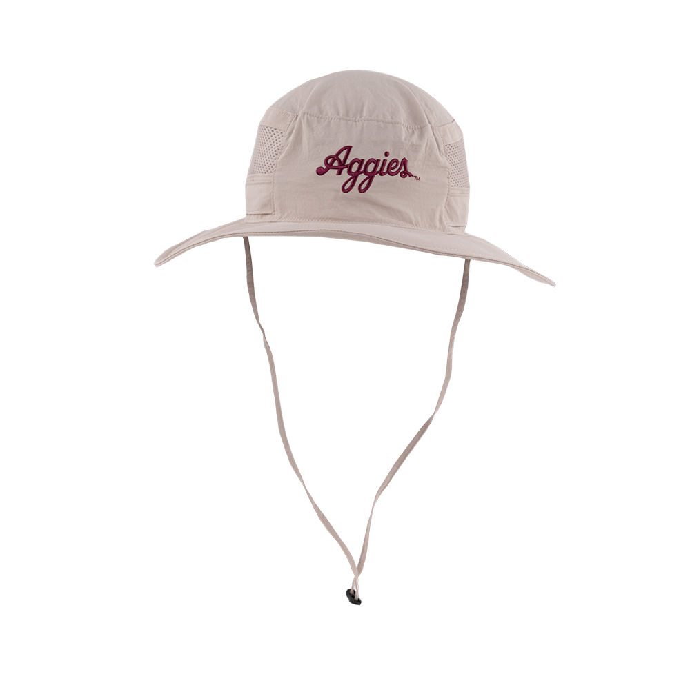 Beige sun hat with 'Aggies' text