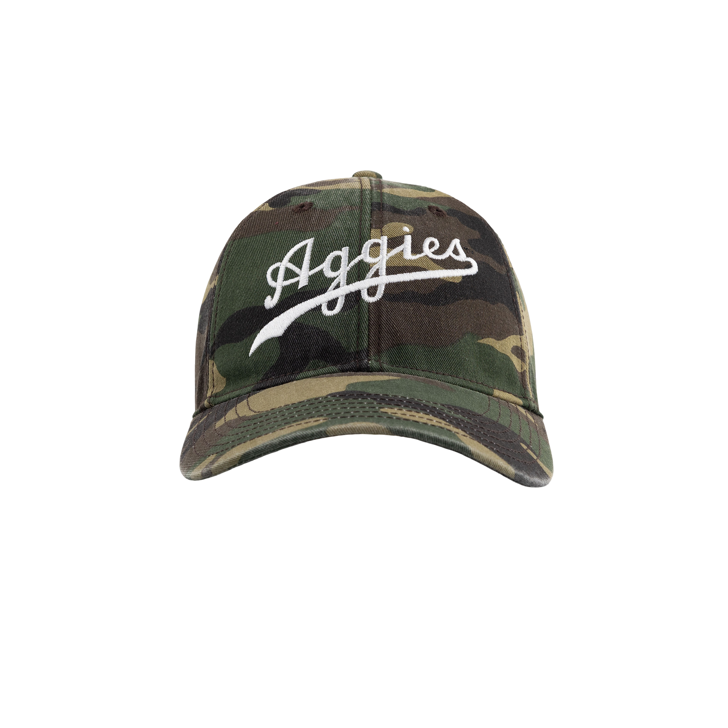 Camouflage baseball cap with 'Aggies' embroidered 