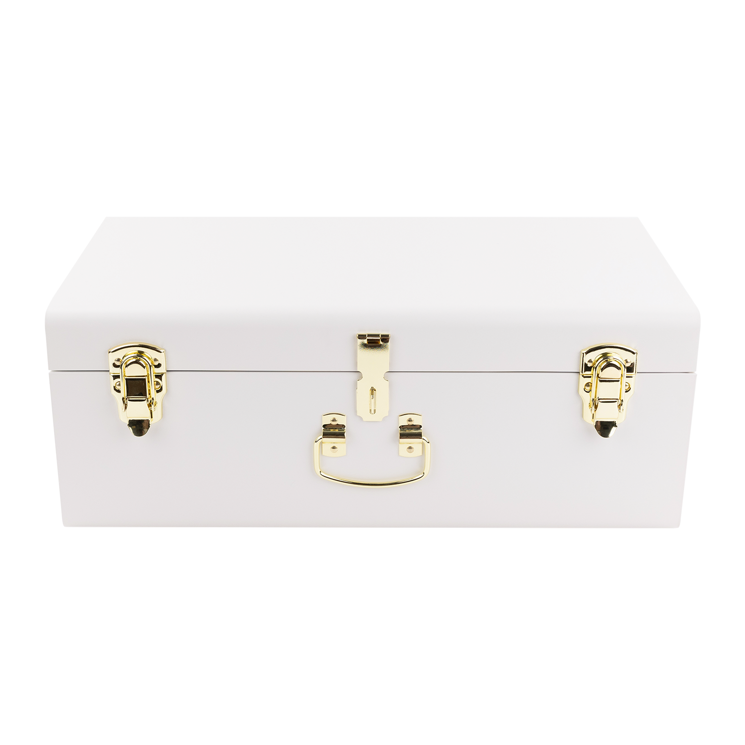 White storage trunk with gold accessories
