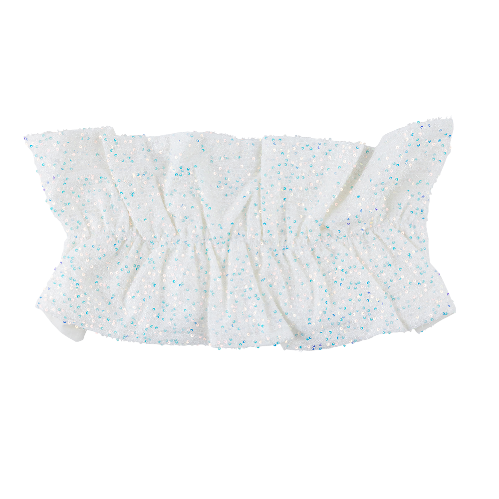 White top with blue and white sparkles